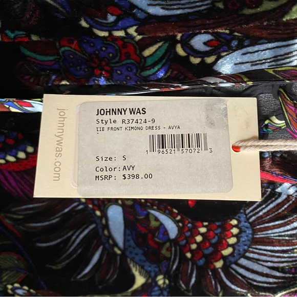 Johnny Was NWT Tie Front Kimono Dress Velvet  Silk Floral Black Jewel size S - Picture 10 of 16